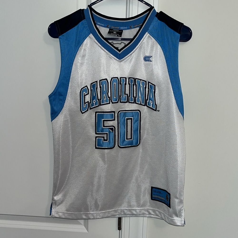 - UNC North Carolina Tar Heels sewn 50 youth jersey 12/14 M ripped number 5 & 0
